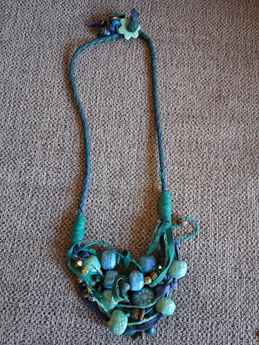 Handcrafted Turquoise Blue Ceramic Bead Statement Necklace